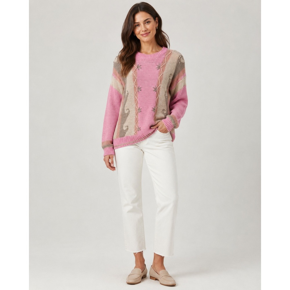 Vintage 80s Mister‎ Noah Coquette Sweater Small Pink Acrylic Pearl Embellished
